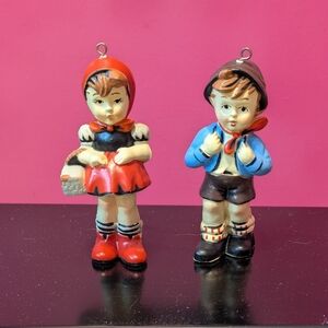 Hummel-style Plastic Girl & Boy Figurine Ornament Set